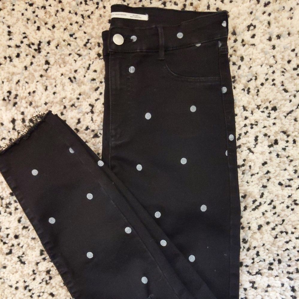 Zara Black White Polka Dot High Elasticity Jeans